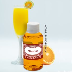 Mimosa oil scent with cup of orange juice mimosa