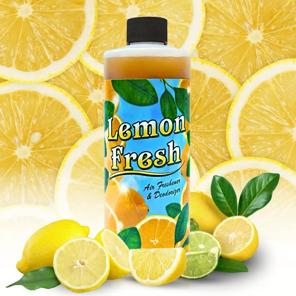 Lemon fresh Air Freshener and deodorizer with lemons background