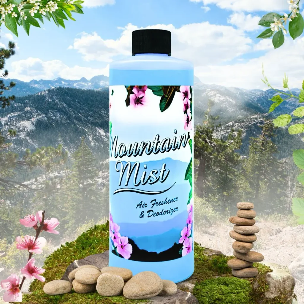 Mountain Mist Freshener and deodorizer with Mountain background